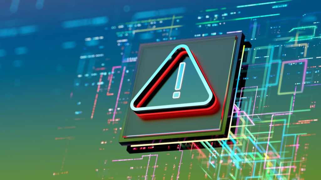 Alert icon on digital background representing risk management and data security in enterprise supply chain.