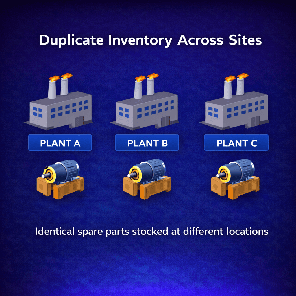 Diagram illustrating how duplicate materials exist across multiple plants.