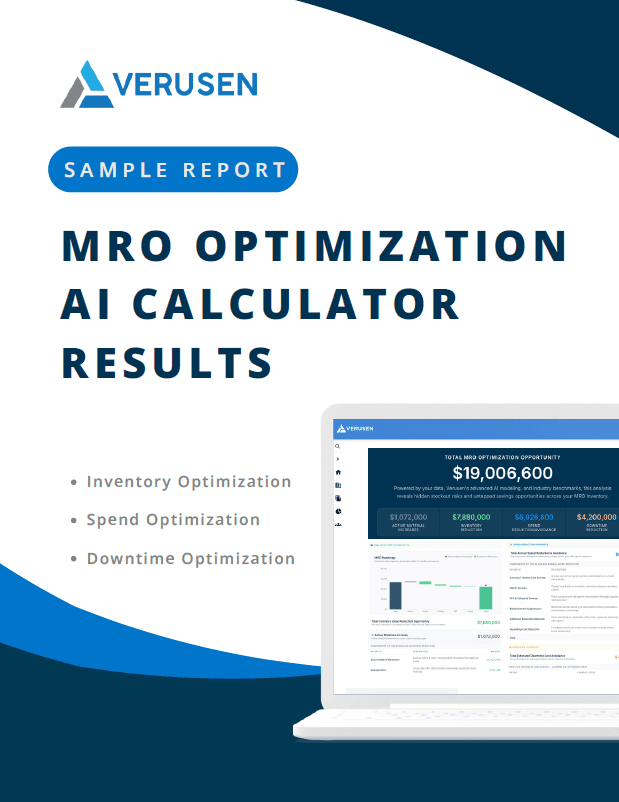 Verusen MRO inventory optimization AI calculator results report.