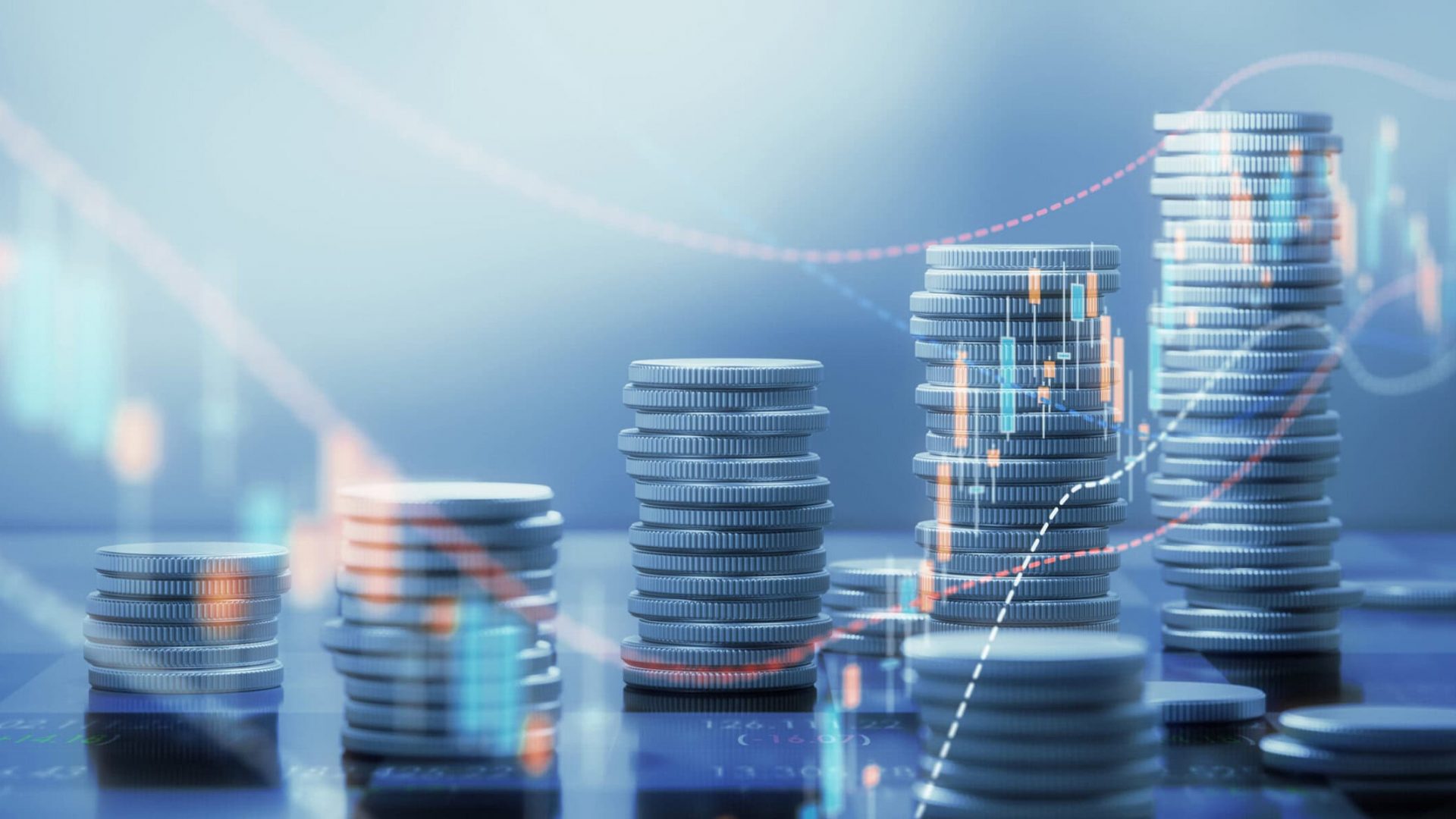 Coin Stacks And Chart Graphs On A Chessboard